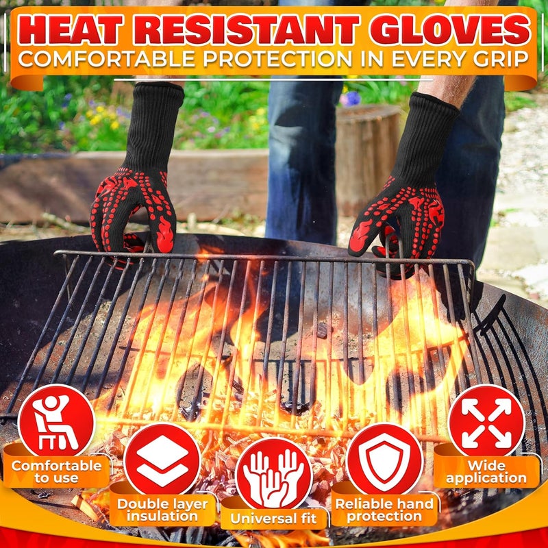 V TOWER BBQ Gloves - 1472 °F 6 Sec. Heat Resistant Gloves for Cooking Made of Aramid Fabric with Anti-Slip Silicone, Double-Layer Insulation, and Elastic Band - for Grilling, Baking and Kitchen Use - Image 4